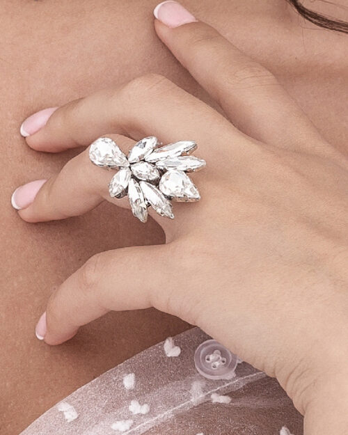 Дамски пръстен с бели стъклени кристали "GLOW" - сребрист